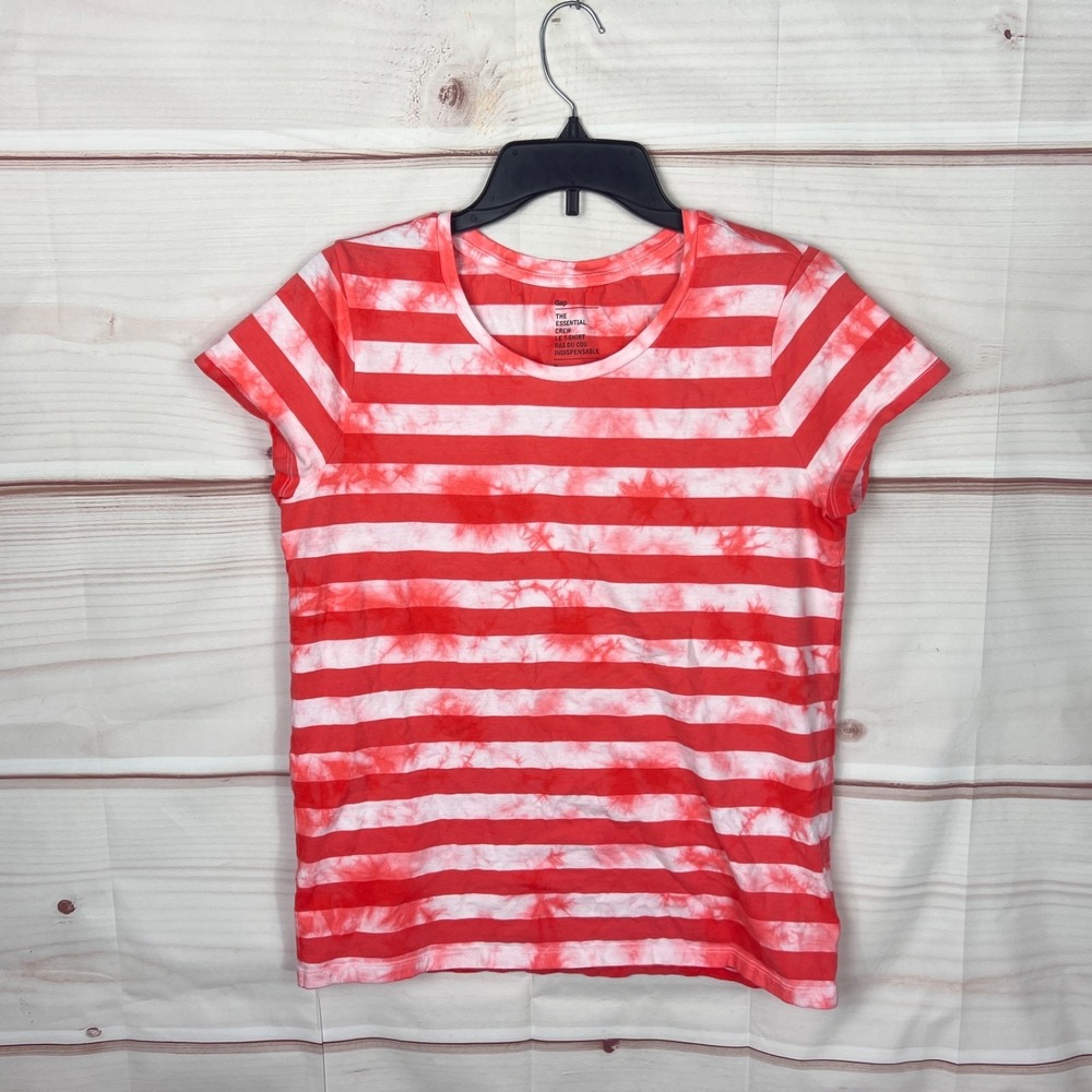 Gap Top Womens M Orange Stripe Essential T-Shirt Crew Neck Tie Dye Cotton Knit